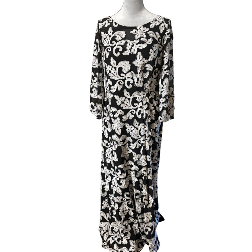 JS Collections Black and White Bateau Neck Gown